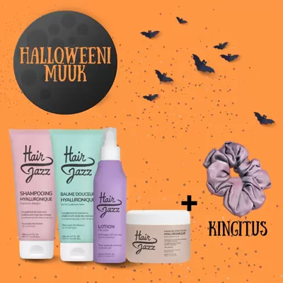 Halloweeni müük! HAIR JAZZ komplekt: šampoon, lotion, palsam, mask + KINGITUS (Siidist juuksepael)!
